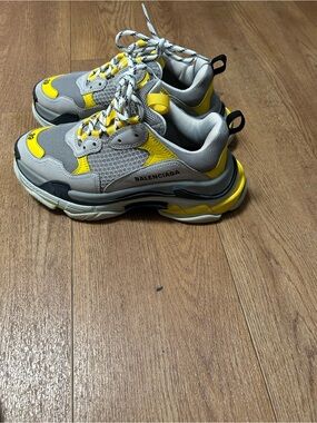 Balenciaga Men's Triple S Sneaker in Yellow and Gray with Black Accents